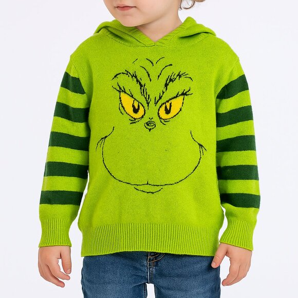 Dr. Seuss Other - The Grinch Kids Green Sweater Hoodie | Size 3T | Striped Sleeves & Pointed Hood